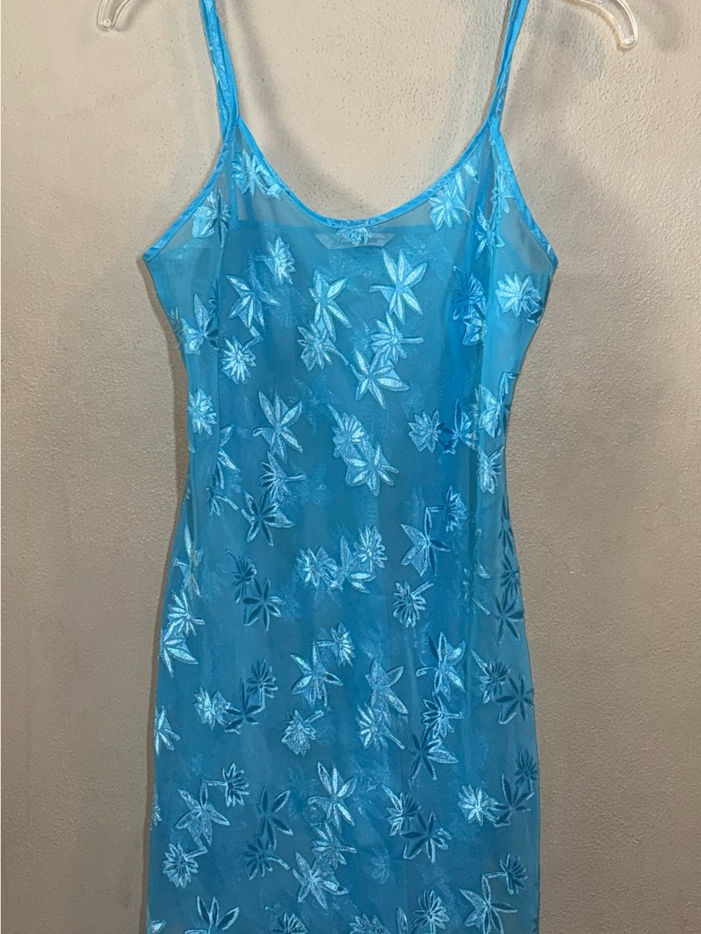 Vintage Secret Treasures Y2K Light Blue Floral Sheer Slip Mini Dress